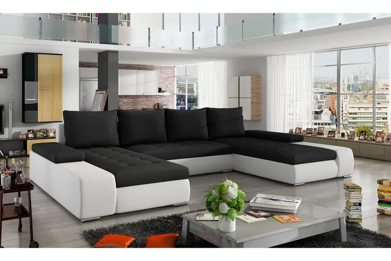 Grøntsæt sovesofa med dobbelt sofa, Sort / hvid