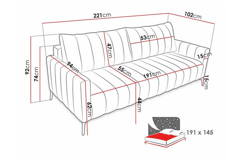 Graystone 2-pers. Sovesofa - Mørkeblå - Sovesofaer - 2 personers sovesofa