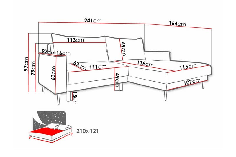 Graystone 2-pers. Hjørnesovesofa - Orange - Sovesofaer - Hjørnesovesofa