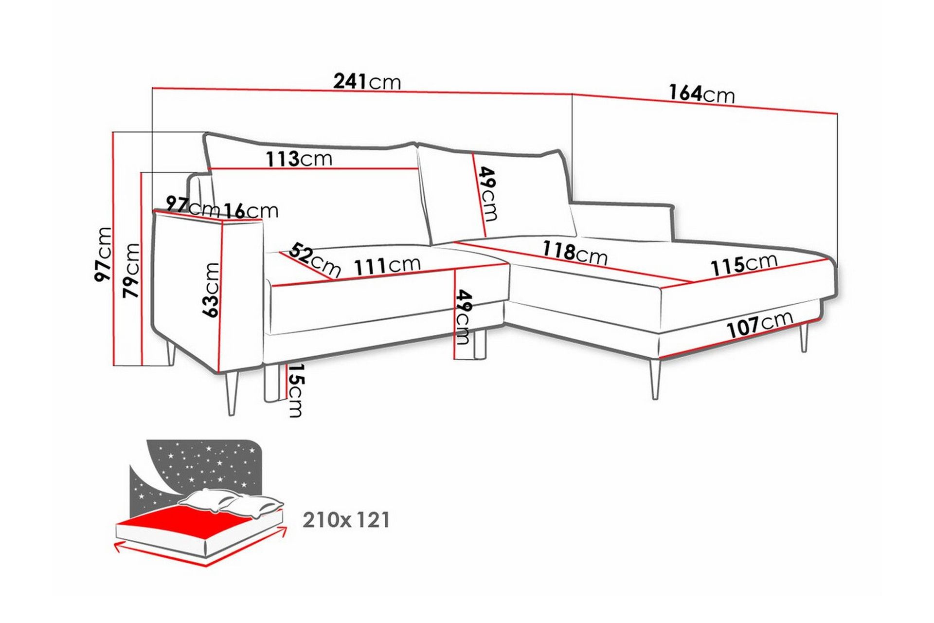 Graystone 2-pers. Hjørnesovesofa - Lysegrå - Møbler - Sofaer - Sovesofaer