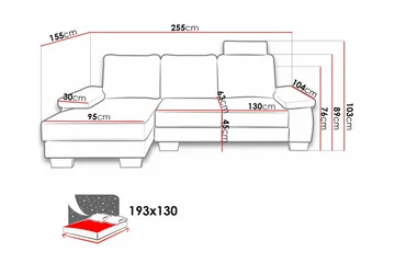 Graystone 3-sæders Højre Hjørnesovesofa 130x193 cm med Opbevaring i Stof - Lysegrå - Møbler - Sofaer - Sovesofaer