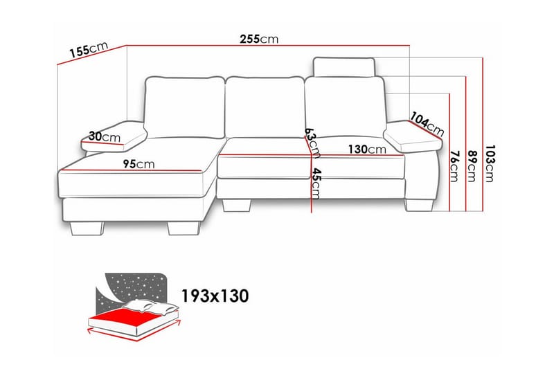 Graystone 3-sæders Højre Hjørnesovesofa 130x193 cm med Opbevaring i Stof - Lysegrå - Møbler - Sofaer - Sovesofaer
