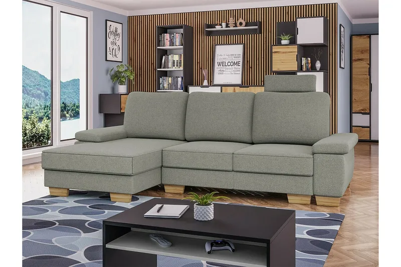 Graystone 3-sæders Venstre Hjørnesovesofa 130x193 cm med Opbevaring i Stof - Lysegrå - Møbler - Sofaer - Sovesofaer