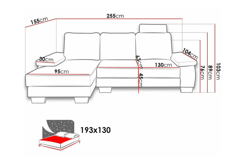 Graystone 3-sæders Venstre Hjørnesovesofa 130x193 cm med Opbevaring i Stof - Lysegrå - Møbler - Sofaer - Sovesofaer