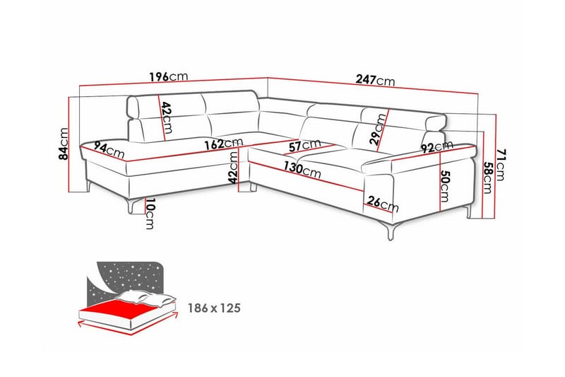 Graystone 3-pers. Hjørnesovesofa - Blå - Møbler - Sofaer - Sovesofaer