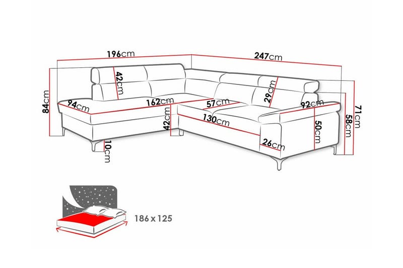 Graystone 3-pers. Hjørnesovesofa - Blå - Møbler - Sofaer - Sovesofaer