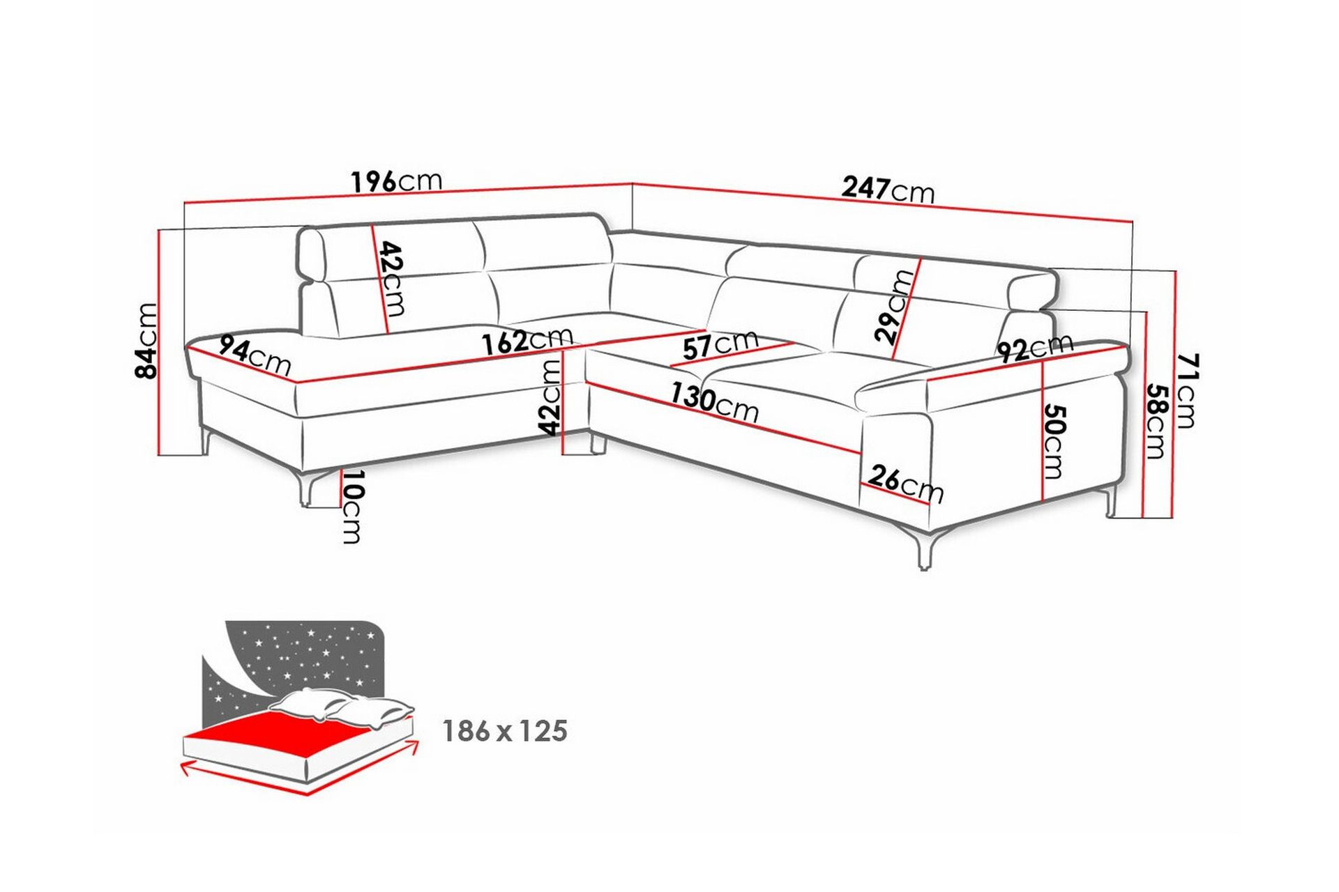 Graystone 3-pers. Hjørnesovesofa - Lysebrun - Møbler - Sofaer - Sovesofaer