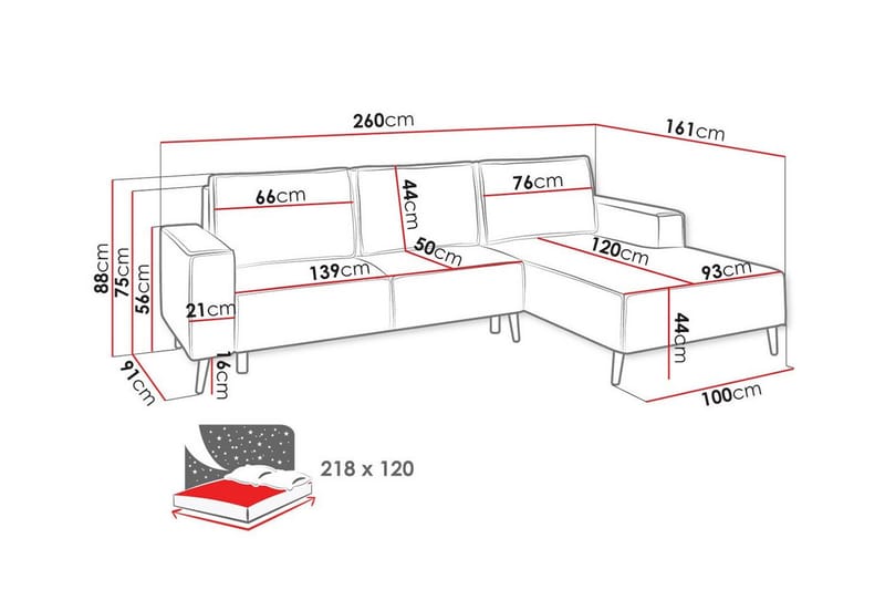 Graystone 3-pers. Hjørnesovesofa - Beige - Sovesofaer - Hjørnesovesofa