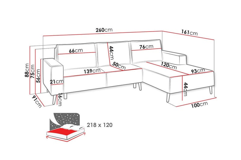 Graystone 3-pers. Hjørnesovesofa - Mørke orange - Sovesofaer - Hjørnesovesofa