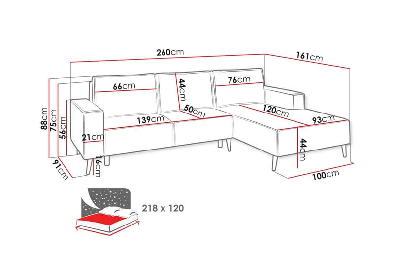 Graystone 3-pers. Hjørnesovesofa - Mørke orange - Sovesofaer - Hjørnesovesofa