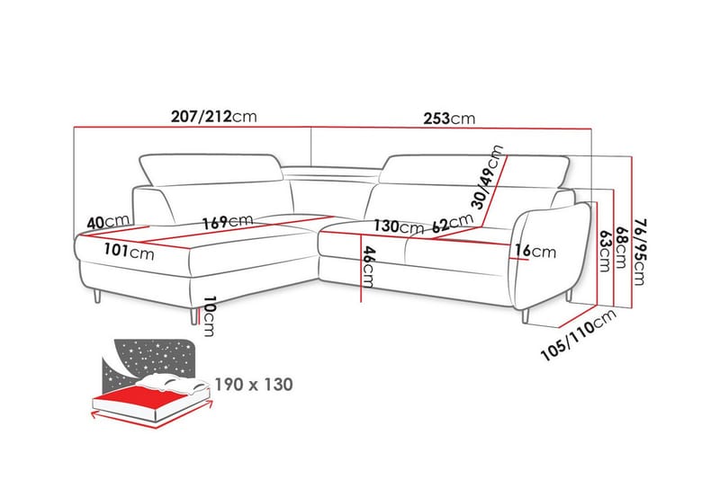 Graystone 3-pers. Hjørnesovesofa - Lysegrå/Mørkegrå - Sovesofaer - Hjørnesovesofa