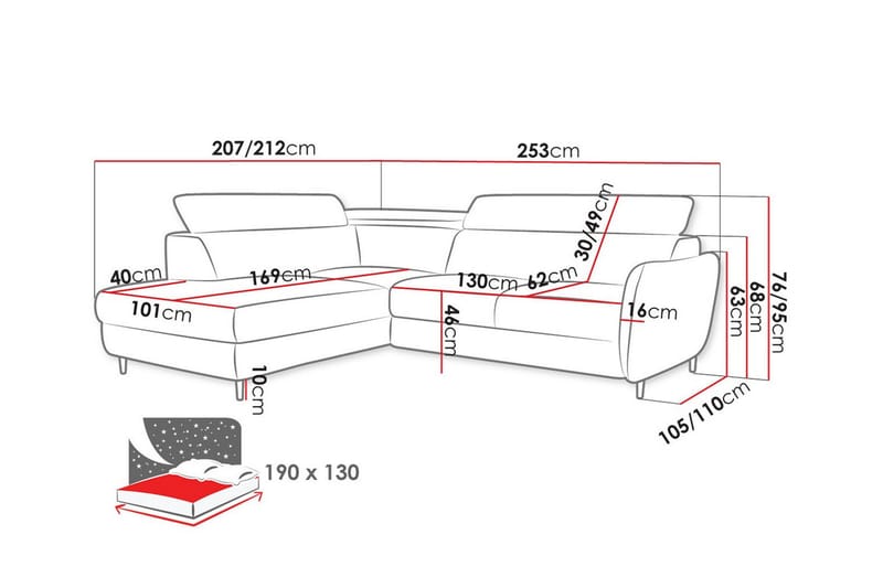 Graystone 3-pers. Hjørnesovesofa - Mørkegrå - Sovesofaer - Hjørnesovesofa