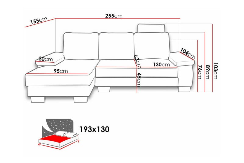 Graystone 3-pers. Hjørnesovesofa - Mørkegrå - Møbler - Sofaer - Sovesofaer