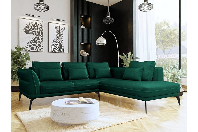Graystone 4-sits Hörnbäddsoffa NO_BRAND Dark green - Møbler - Sofaer - Sofa med chaiselong - 4 personers sofa med chaiselong