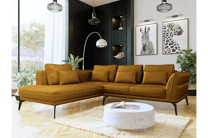 Graystone 4-sits Hörnbäddsoffa NO_BRAND Dark yellow - Møbler - Sofaer - Sofa med chaiselong - 4 personers sofa med chaiselong