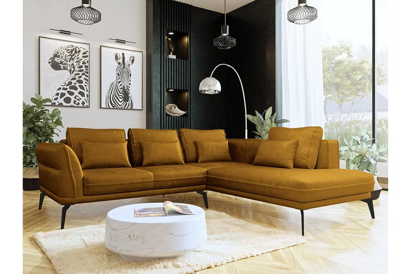 Graystone 4-sits Hörnbäddsoffa NO_BRAND Dark yellow - Møbler - Sofaer - Sofa med chaiselong - 4 personers sofa med chaiselong