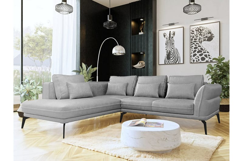 Graystone 4-sits Hörnbäddsoffa NO_BRAND Ljusgrå - Møbler - Sofaer - Sofa med chaiselong - 4 personers sofa med chaiselong