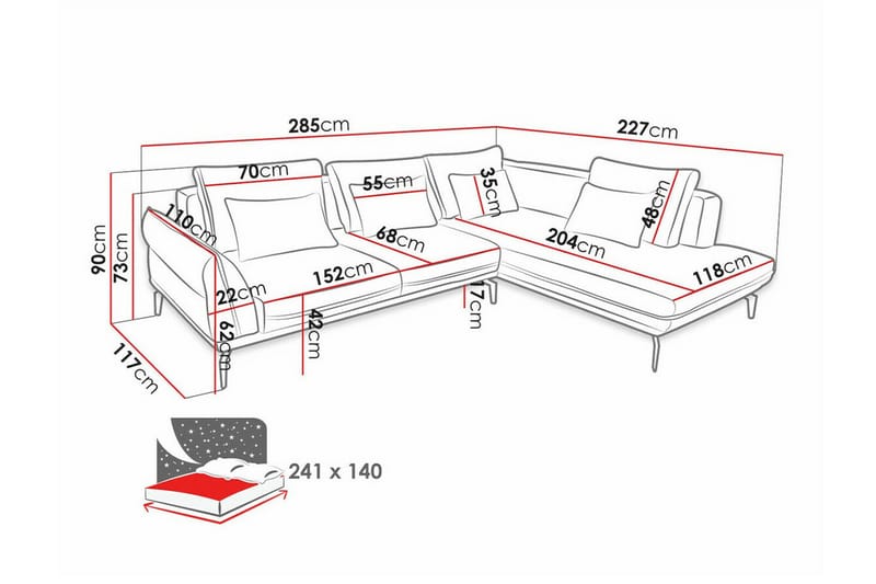 Graystone 4-pers. Hjørnesovesofa - Beige - Sovesofaer - Hjørnesovesofa