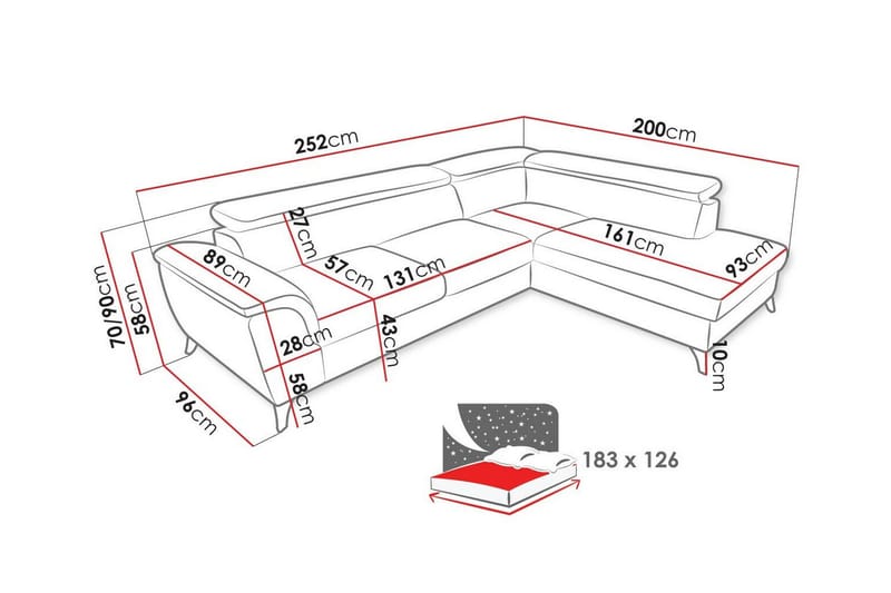 Graystone 4-pers. Hjørnesovesofa - Orange/Brun - Sovesofaer - Hjørnesovesofa