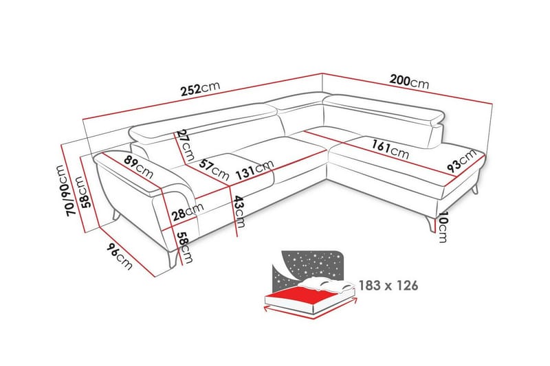 Graystone 4-pers. Hjørnesovesofa - Brun/Orange - Sovesofaer - Hjørnesovesofa