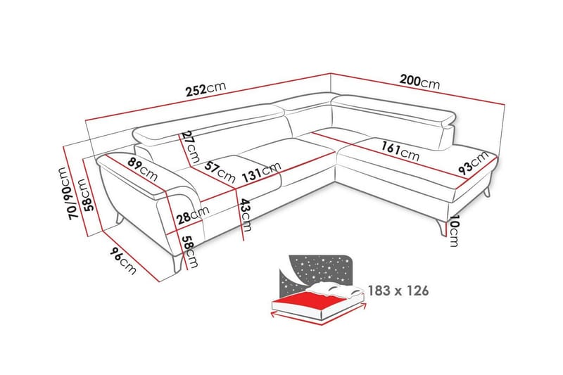 Graystone 4-pers. Hjørnesovesofa - Mørkegrå - Møbler - Sofaer - Sovesofaer