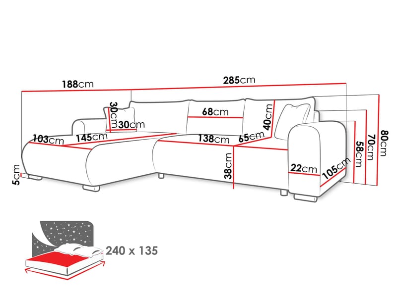 Handda 4-personers Chaiselongsofa Venstre - Møbler - Sofaer - Sovesofaer