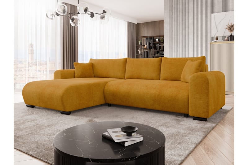 Handda Sovesofa med Chaiselong 3-personers i Fløjl - Gul - Møbler - Sofaer - Sovesofaer