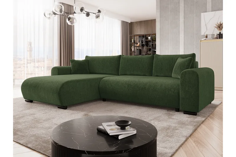 Handda Sovesofa med Chaiselong 3-personers i Chenille - Grøn - Møbler - Sofaer - Sovesofaer