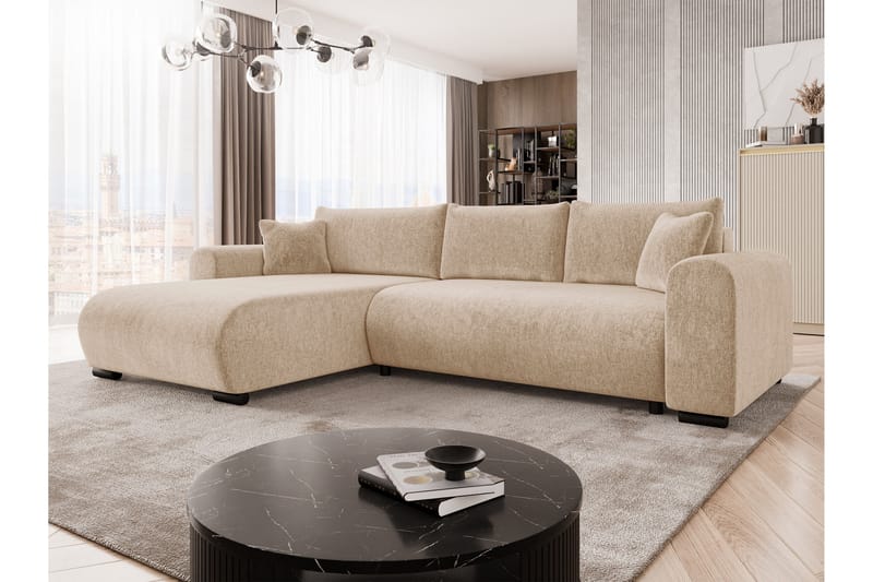 Handda Sovesofa med Chaiselong 3-personers i Chenille - Beige - Møbler - Sofaer - Sovesofaer
