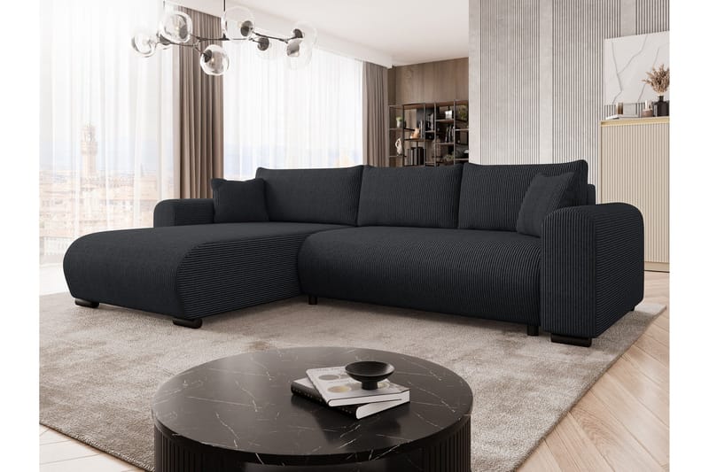 Handda Sovesofa med Chaiselong 3-personers i Manchester - Sort - Møbler - Sofaer - Sovesofaer