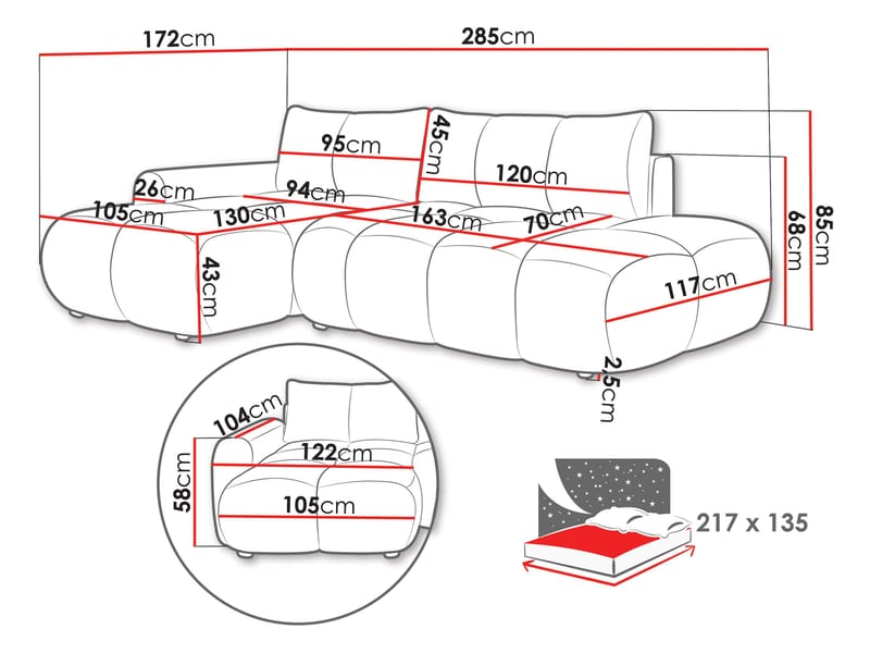 Handu 4-personers Chaiselongsofa Højre - Møbler - Sofaer - Sovesofaer
