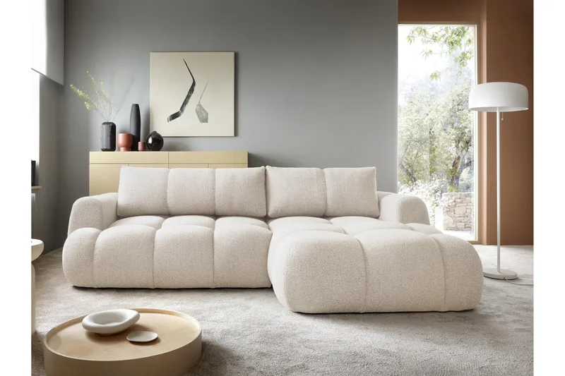 Handu Sovesofa med Chaiselong 3-personers i Bouclé - Beige - Møbler - Sofaer - Sovesofaer