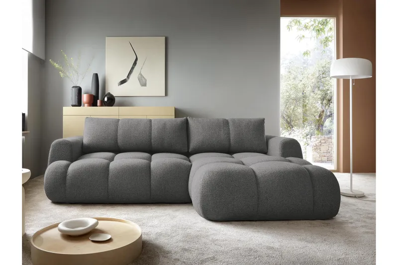 Handu Sovesofa med Chaiselong 3-personers i Bouclé - Mørkegrå - Møbler - Sofaer - Sovesofaer