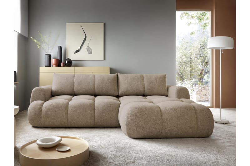 Handu Sovesofa med Chaiselong 3-personers i Bouclé - Brun - Møbler - Sofaer - Sovesofaer