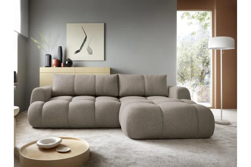 Handu Sovesofa med Chaiselong 3-personers i Bouclé - Brun - Møbler - Sofaer - Sovesofaer