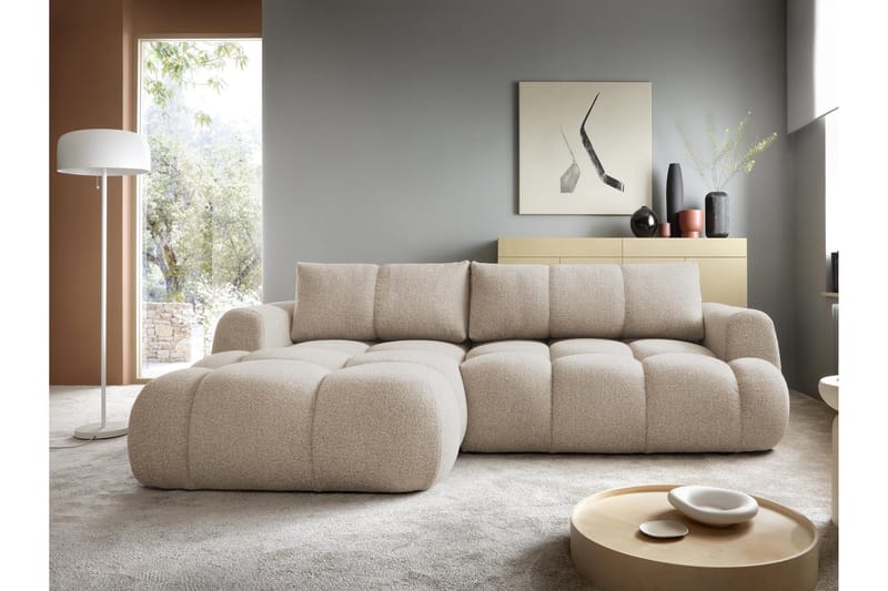 Handu Sovesofa med Chaiselong 3-personers i Bouclé - Beige - Møbler - Sofaer - Sovesofaer