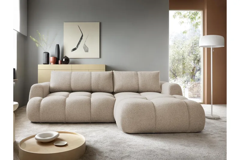 Handu Sovesofa med Chaiselong 3-personers i Bouclé - Beige - Møbler - Sofaer - Sovesofaer