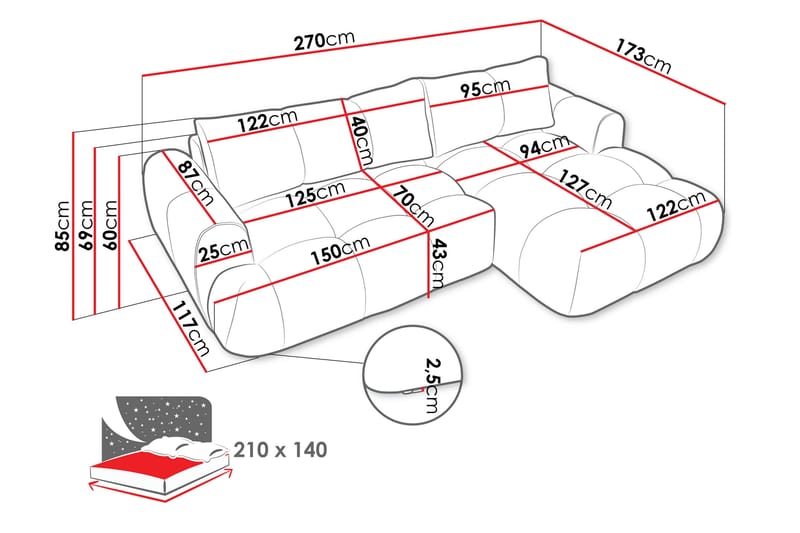 Handu Sovesofa med Chaiselong 3-personers i Bouclé - Beige - Møbler - Sofaer - Sovesofaer