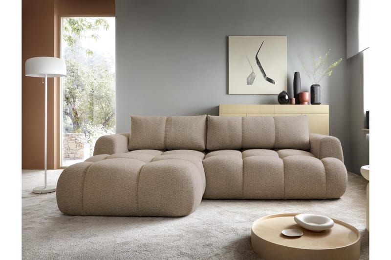 Handu Sovesofa med Chaiselong 3-personers i Bouclé - Brun - Møbler - Sofaer - Sovesofaer