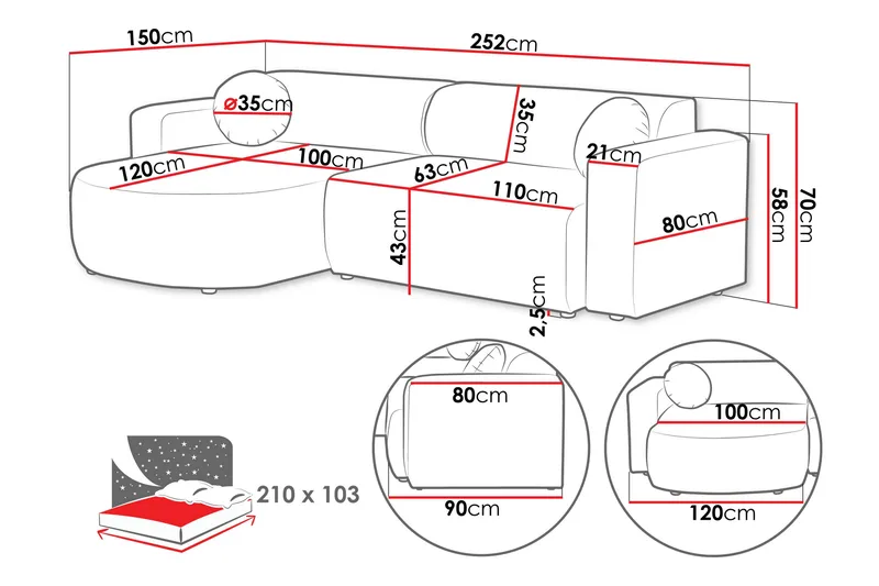 Hanish Sovesofa med Chaiselong 3-personers - Grå - Møbler - Sofaer - Sovesofaer