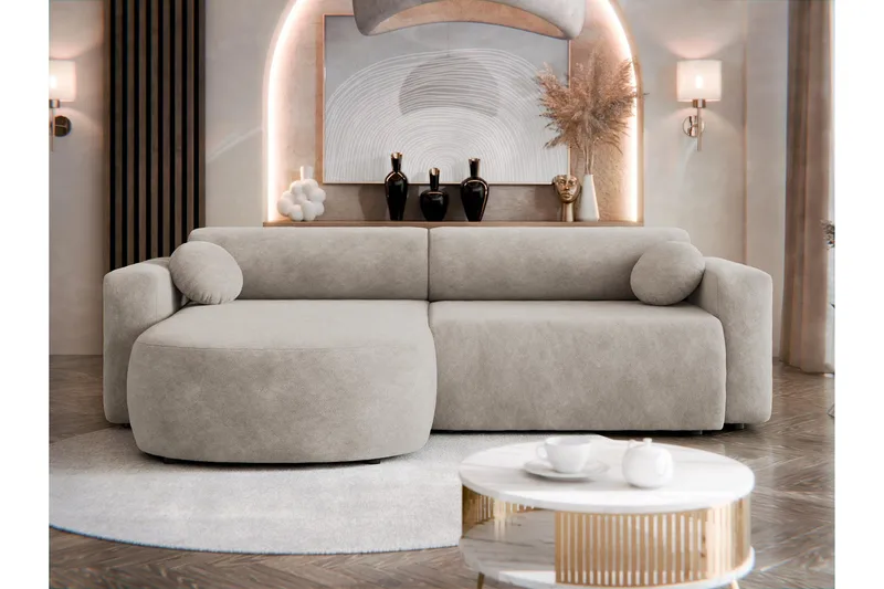 Hanish Sovesofa med Chaiselong 3-personers i Plys - Beige - Møbler - Sofaer - Sovesofaer