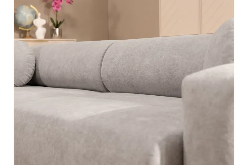 Hanish Sovesofa med Chaiselong 3-personers i Plys - Beige - Møbler - Sofaer - Sovesofaer