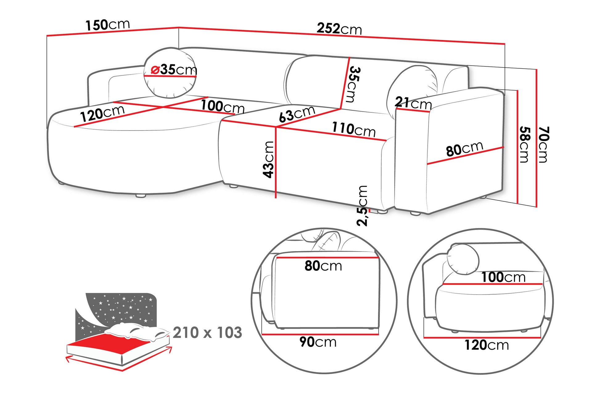 Hanish Sovesofa med Chaiselong 3-personers i Plys - Beige - Møbler - Sofaer - Sovesofaer