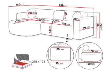 Hanish Sovesofa med Chaiselong 3-personers i Plys - Beige - Møbler - Sofaer - Sovesofaer
