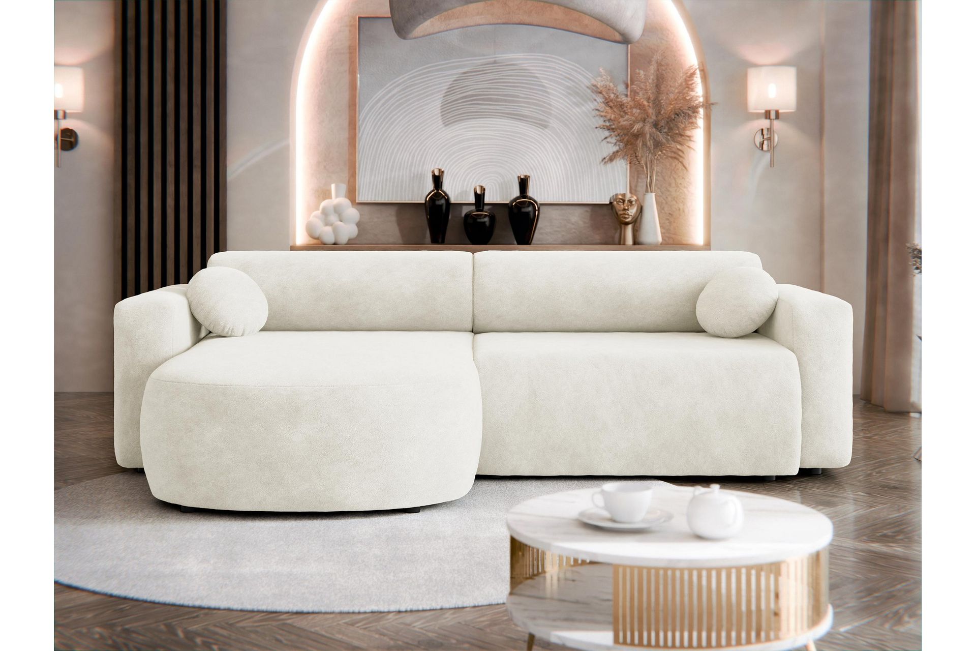 Hanish Sovesofa med Chaiselong 3-personers i Plys - Beige - Møbler - Sofaer - Sovesofaer