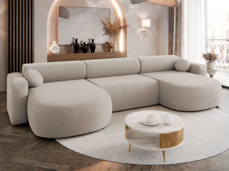Hanish Sovesofa med dobbelt chaiselong 5-personers - Beige - Møbler - Sofaer - Sovesofaer