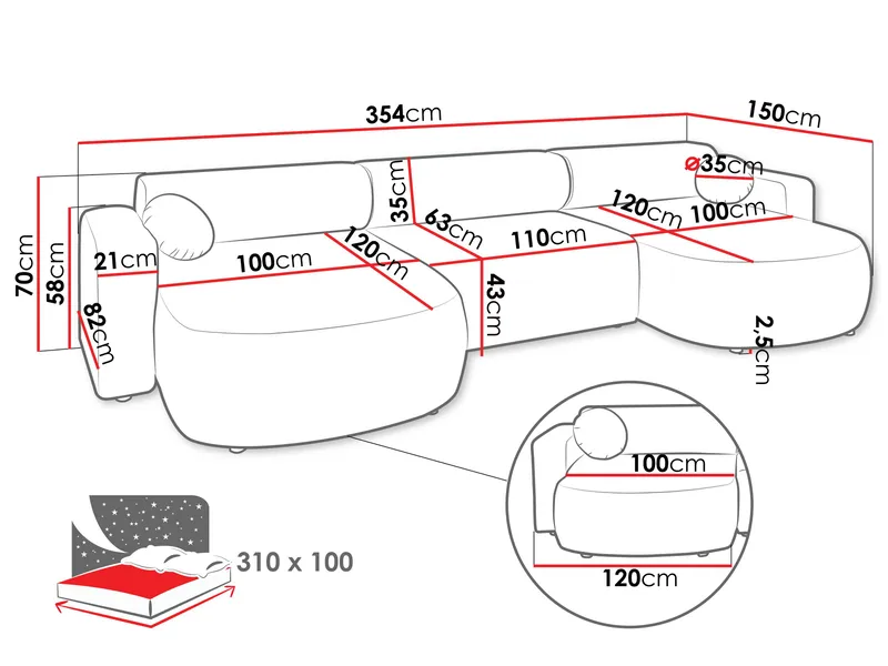 Hanish Sovesofa med dobbelt chaiselong 5-personers - Beige - Møbler - Sofaer - Sovesofaer