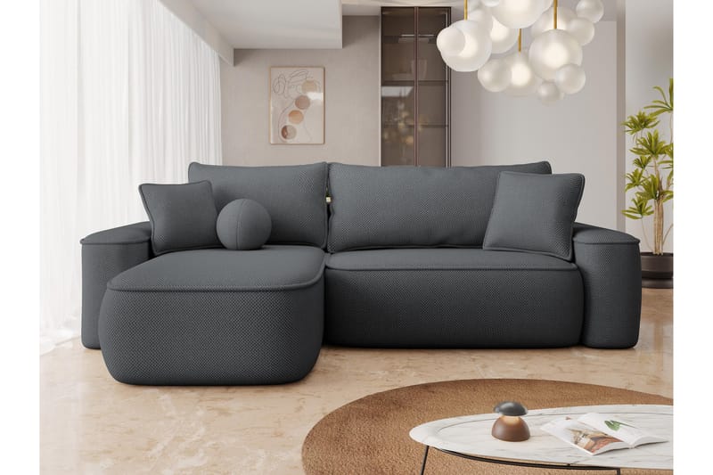 Harak Sovesofa med Chaiselong 3-personers i Plys - Grå - Møbler - Sofaer - Sovesofaer