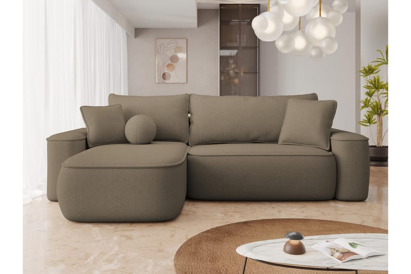 Harak Sovesofa med Chaiselong 3-personers i Plys - Brun - Møbler - Sofaer - Sovesofaer