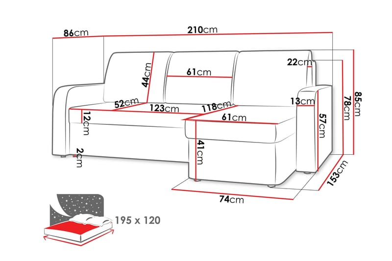Hardev Sovesofa med Chaiselong 3-personers - Grå - Møbler - Sofaer - Sovesofaer